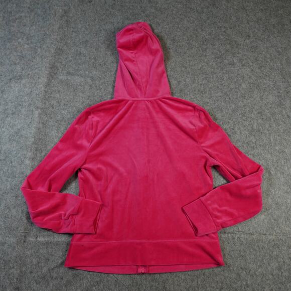 Juicy Couture Jacket Womens Medium Velour Spellout Velvet Hoodie Y2K 90 Full Zip - Picture 7 of 11